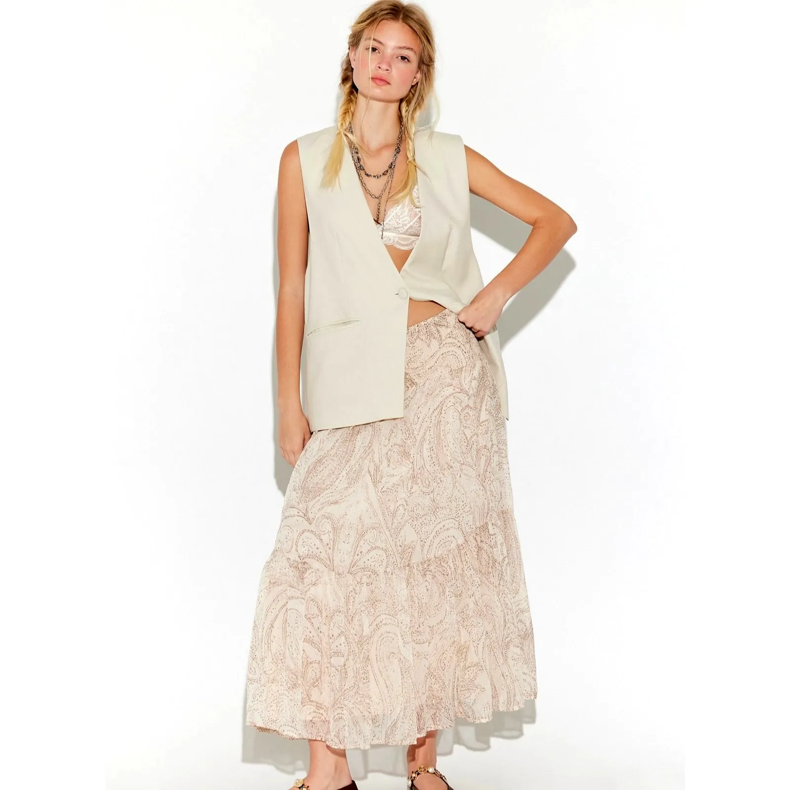 Free People On The Horizon Maxi Skirt Set Tea Combo Size L - Image 4