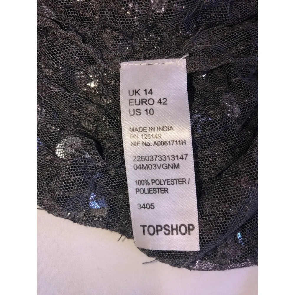 Topshop Size 10 Top Gunmetal Sequins Beaded Sparkle Mesh Cropped Tank Disco - Image 9