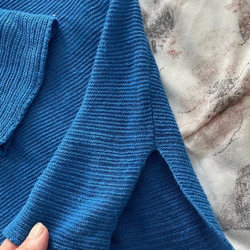 Eileen Fisher 100% organic linen blue knit long sleeves lagenlook top, size S - Image 4