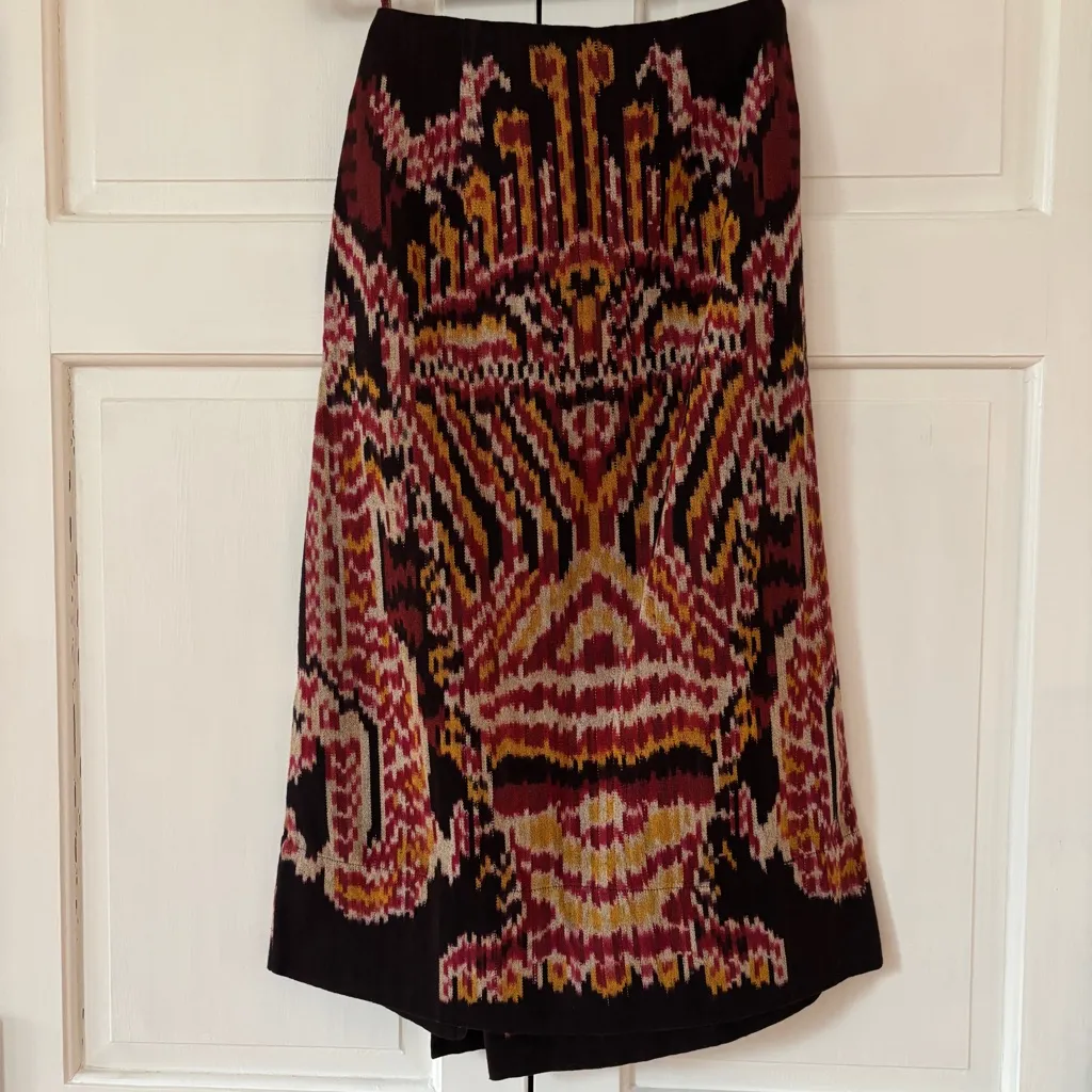 Ulla Johnson NEW Ember Tribal Midi Skirt Slit Sarong Ikat Cotton Size 2 Mahogany - Image 11