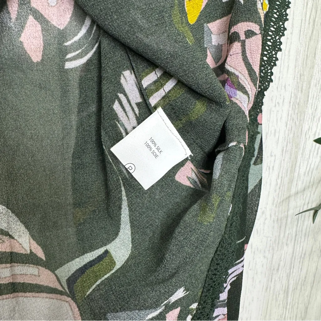 Anthropologie Tryb 100% Silk Floral Sheer Peasant Top Blouse size XS Extra Small - Image 11