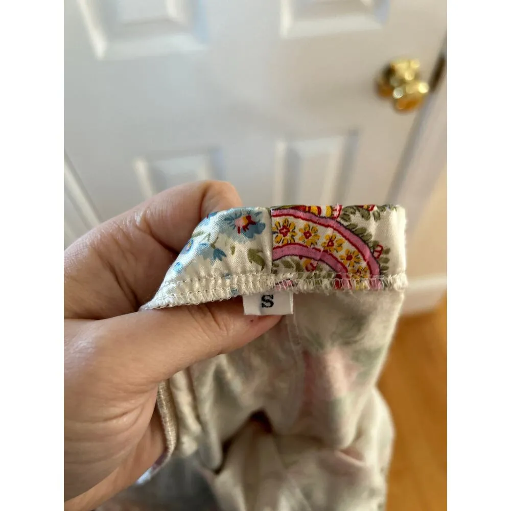 Vintage 90s Cream White Pink Floral Paisley Satin Double Breasted Pajama Set - Image 9