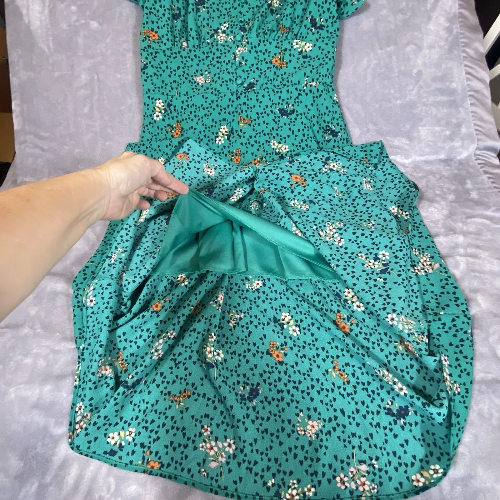 Bebop Floral Midi Dress L‎ XL Flutter Sleeve Babydoll Cottagecore Smocked Green - Image 12