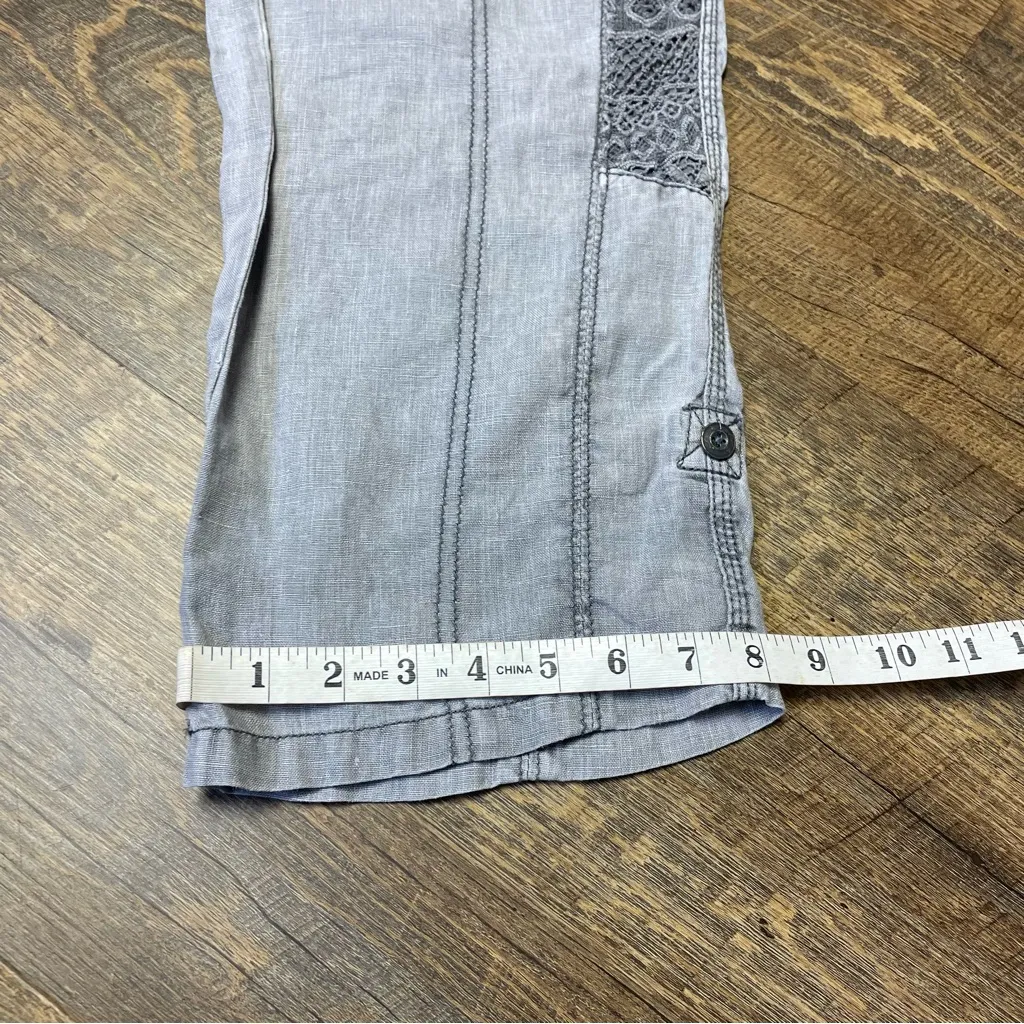 HEI HEI Anthropologie Laced Linen Gray Pants Women's 32 Roll Tab Hem Size 31 - Image 5