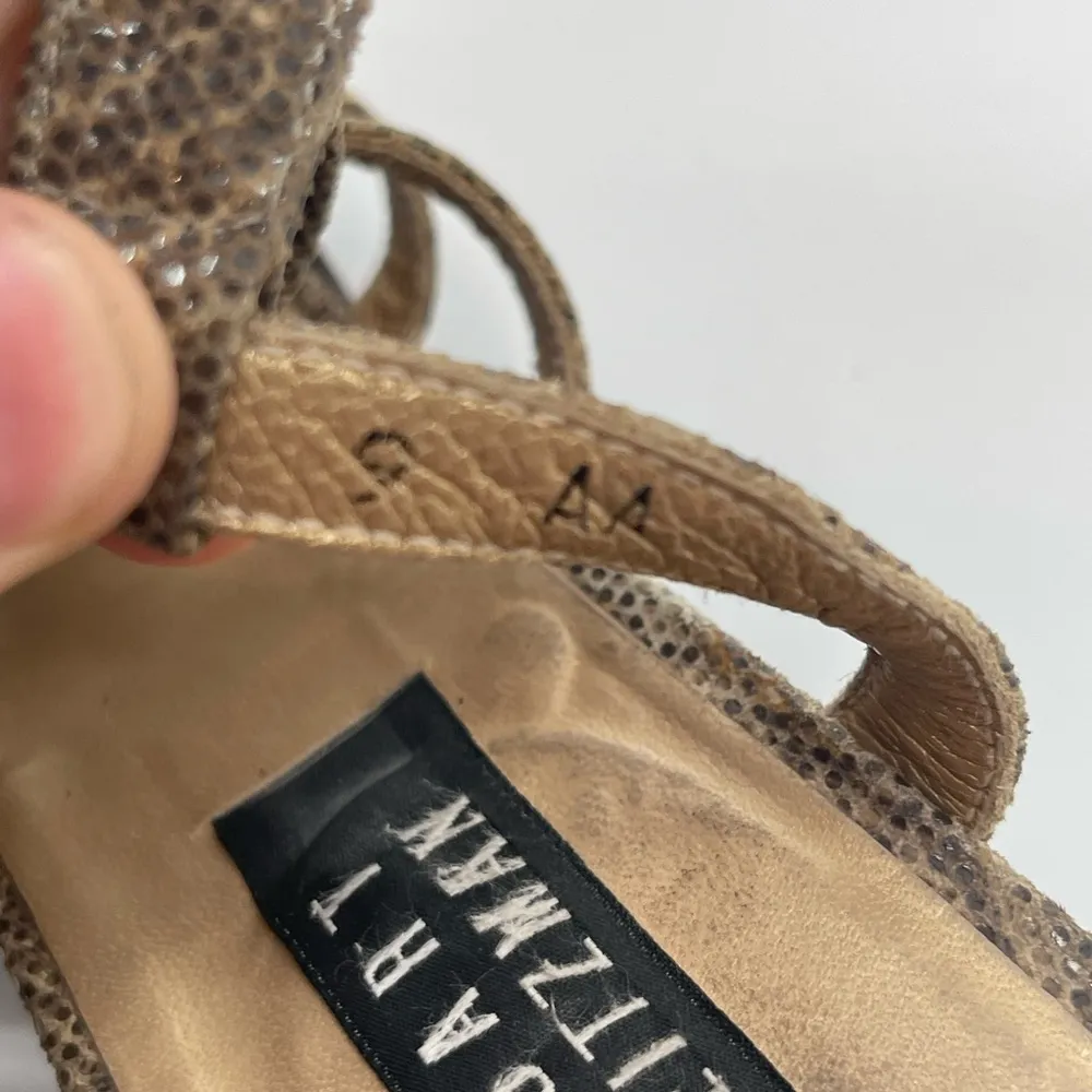 STUART WEITZMAN ZIP UP GLADIATOR HEELED SANDLES FAUX BEIGE SNAKE LEATHER size 9 - Image 8