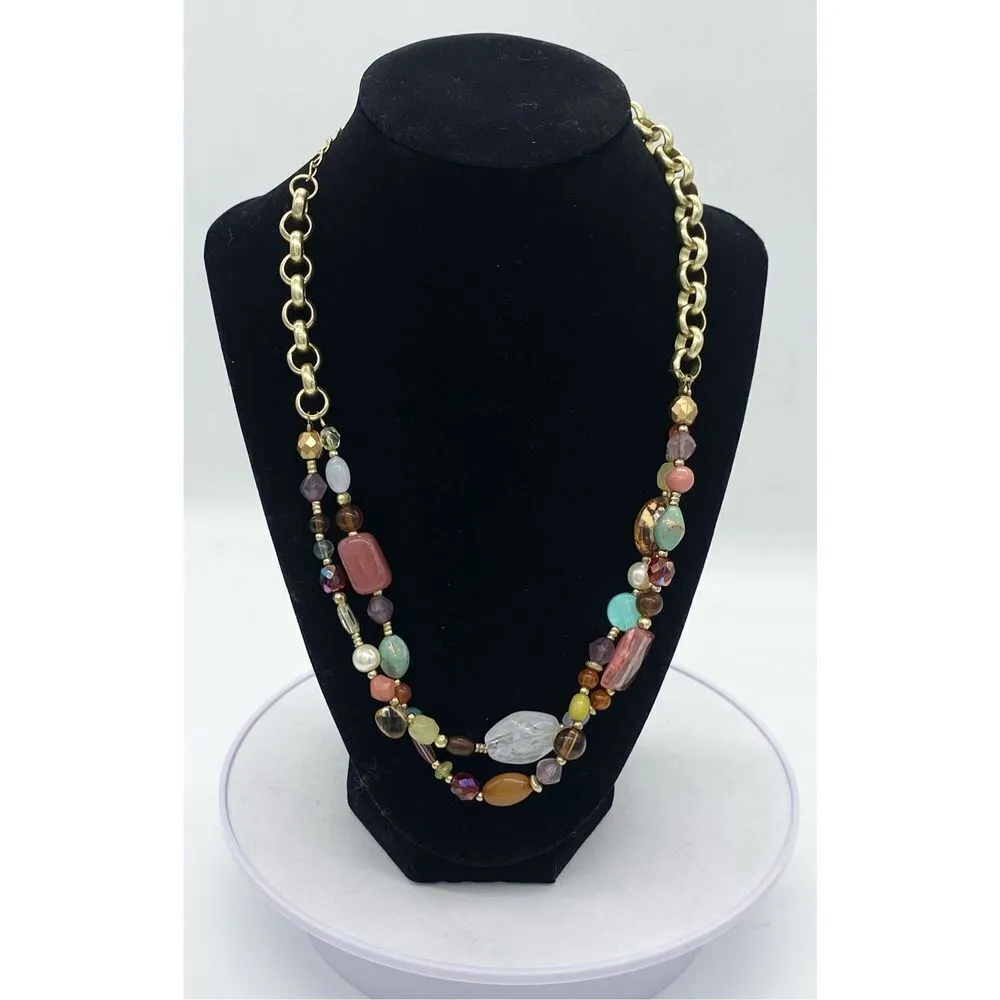 Lia Sophia multi colored stone statement necklace dual string - Image 3