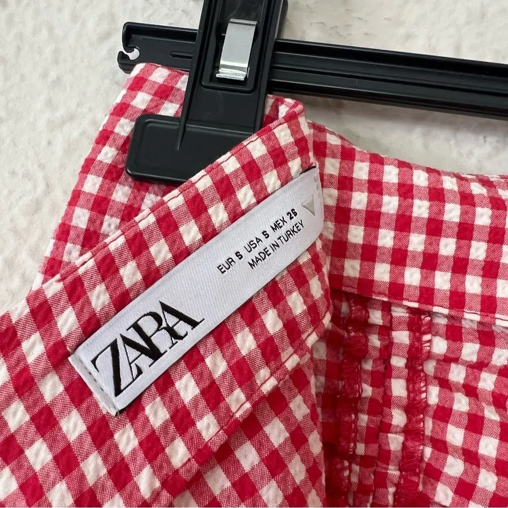ZARA  Red Gingham Hi-Rise Midi Skirt Size Small - Image 9