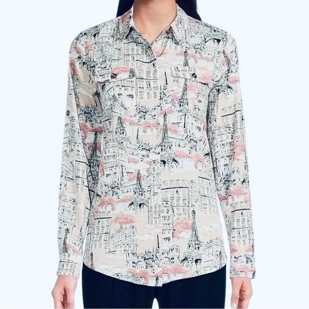 Karl Lagerfield Whimsical Print Collar Pocket Roll-Tab Shirt Dune Pink - L - Image 3