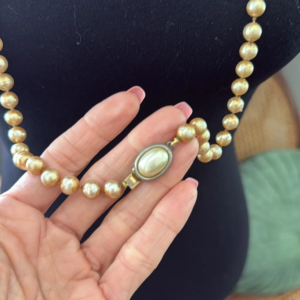 Vintage Carolee Champagne Gold Faux Pearl Beaded Necklace - Image 2