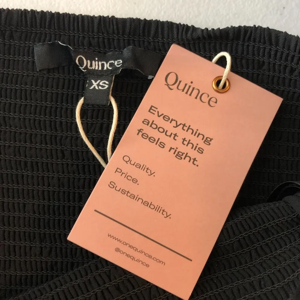 Quince Womens Chiffon Smocked Mini Dress Square Neck Long Sleeve Black XS - Image 5