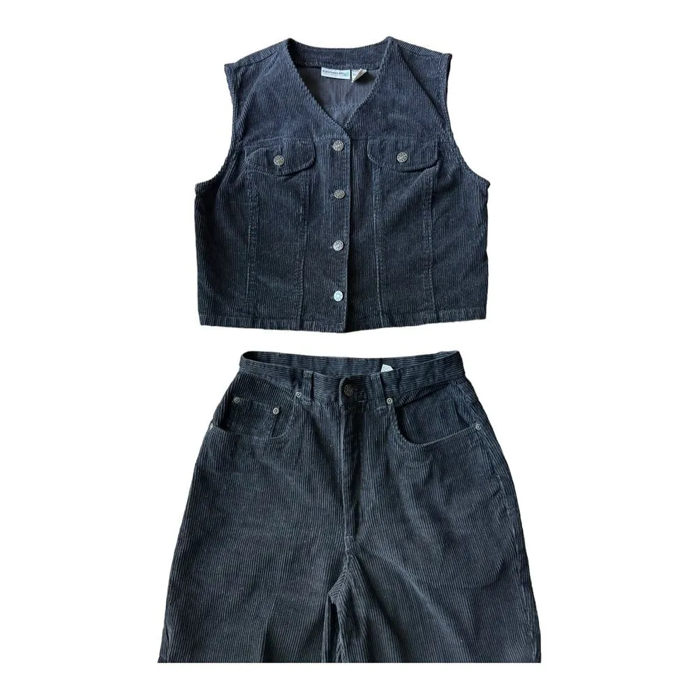 Y2K Vintage Corduroy Vest & High Waisted Pants by Kathy Ireland set size Medium - Image 5