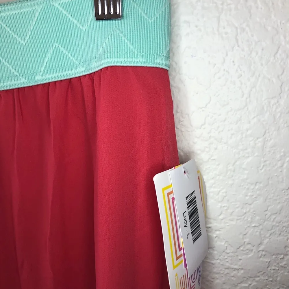 LuLaRoe Maxi Skirt Coral w/ Mint Lucy Skirt Sz L NWT Chiffon w/ Elastic Waist - Image 6