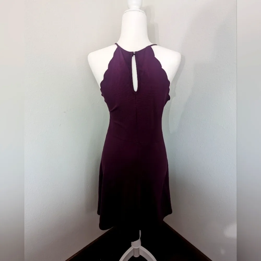 Socialite Purple Plum Small‎ Scalloped Mini Skater Halter A-Line Dress Keyhole - Image 6