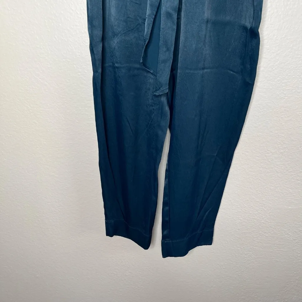 Anthropologie Ettiwa Womens High-Waisted Blue Satin Belted Pants Size 4 - Image 3