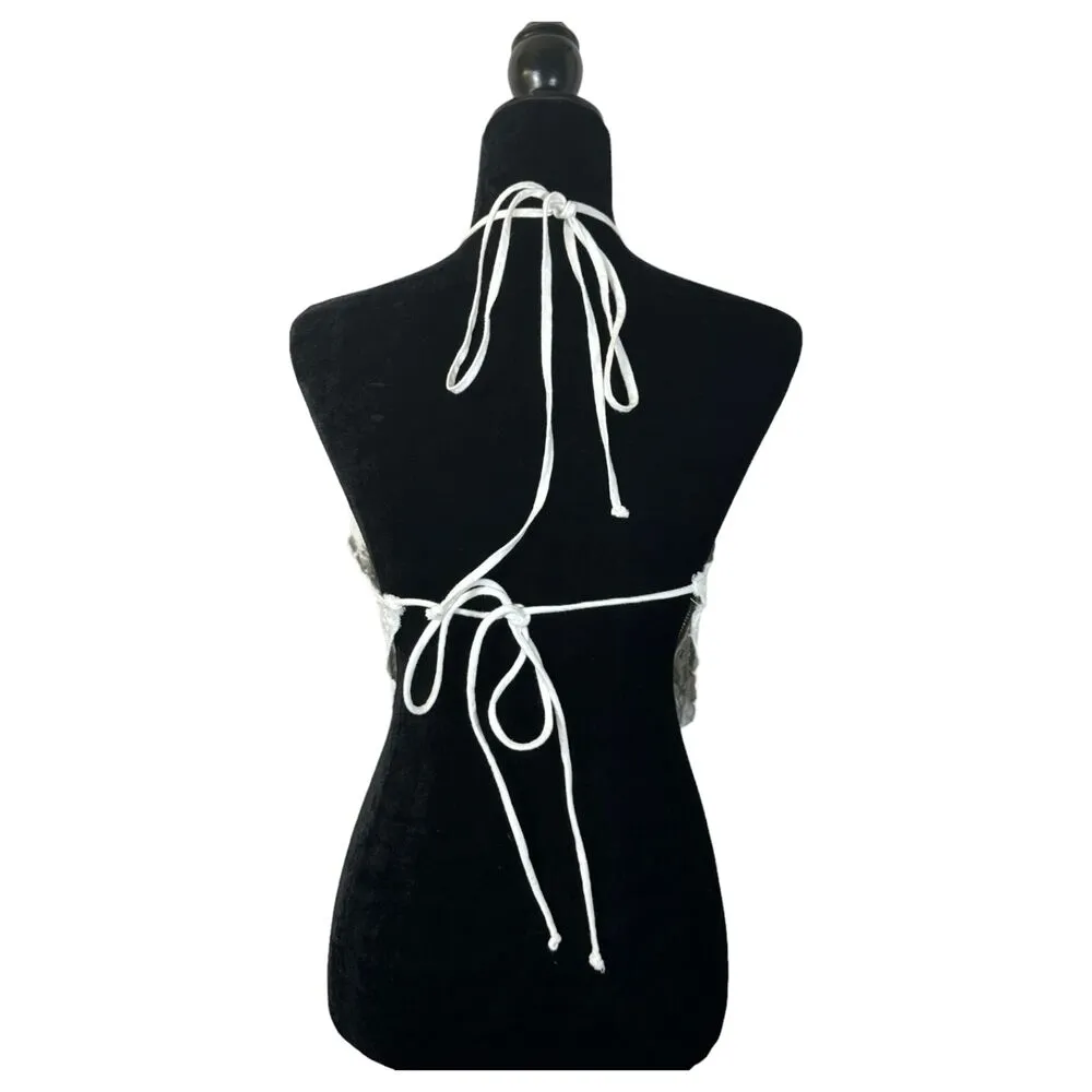 Zara White Eyelet Embroidered Scarf Halter Festival Top Size XL - Image 4