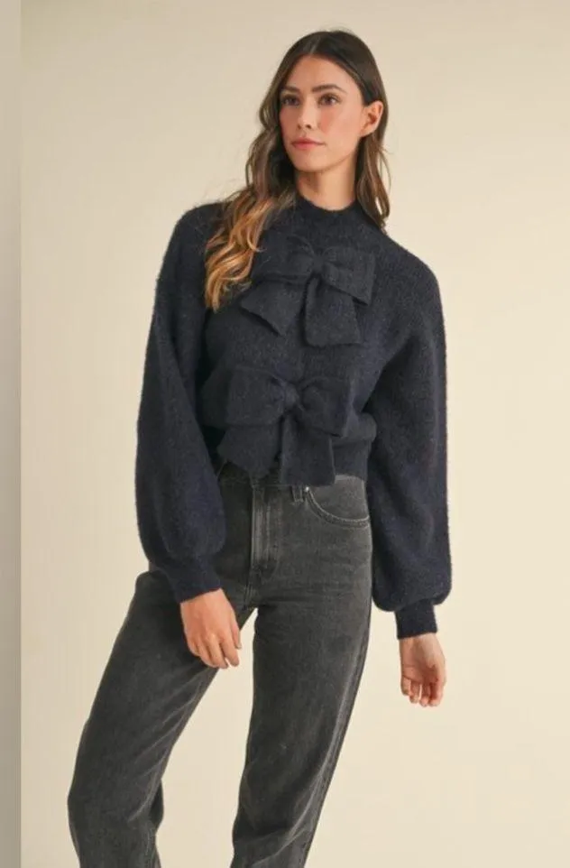 Bow Appliqué Mock Neck Sweater - Image 2