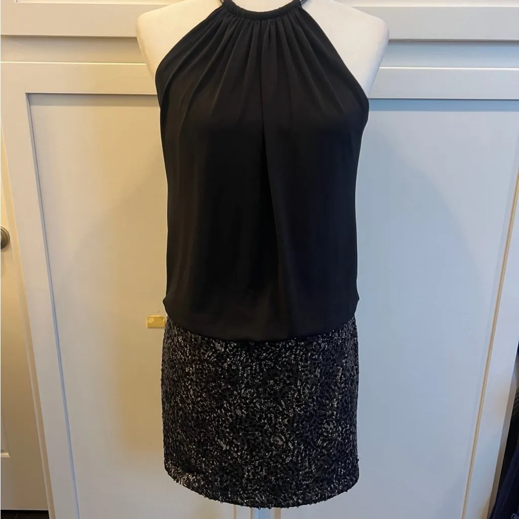 Jessica Simpson Black Jersey Halter Blouson Prom Dress w/Sequin-Lace Skirt - Image 3