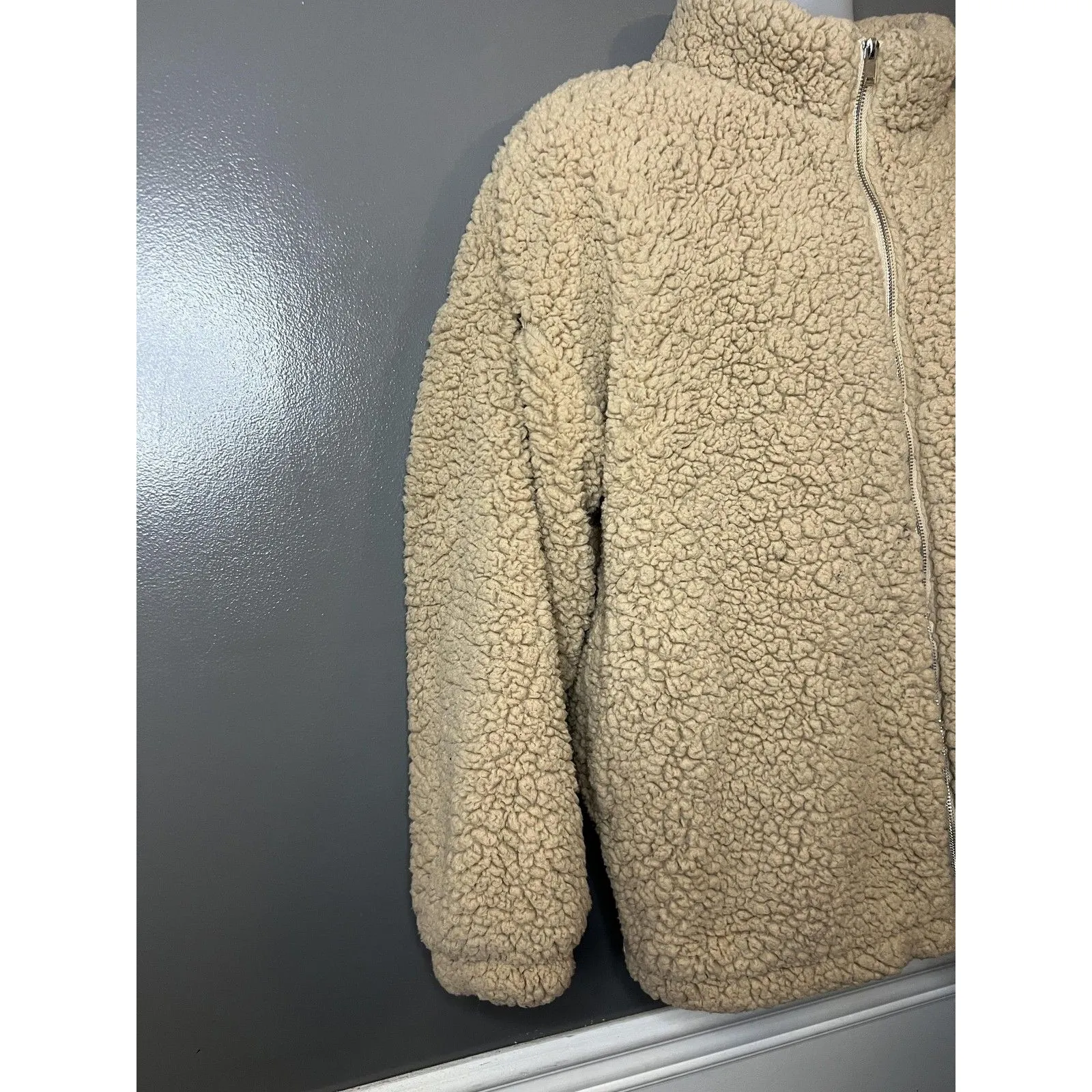 Nine West Jacket Womens Extra Large Beige Sherpa Fleece Full Zip Teddy Coat - Image 2