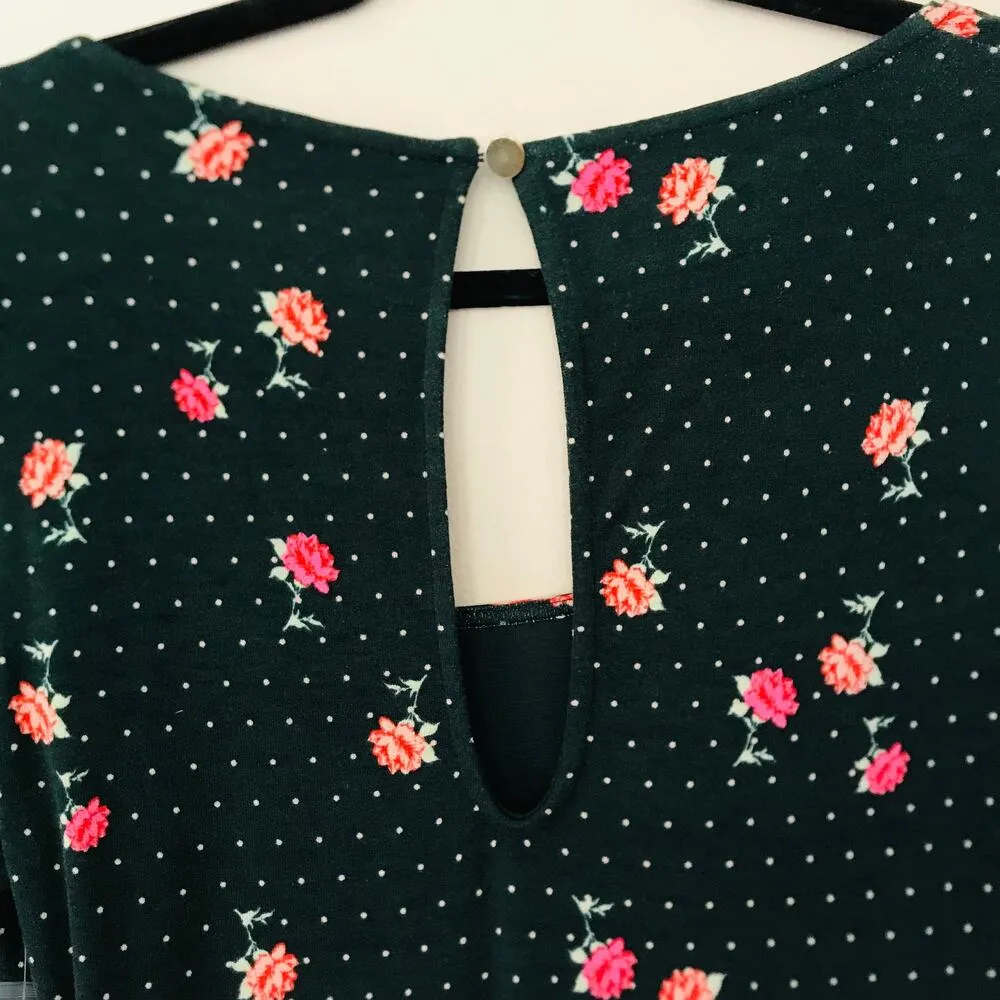 New Free People Celia Mini Dress Green Floral Long Sleeves Ruched Women Size XS - Image 12