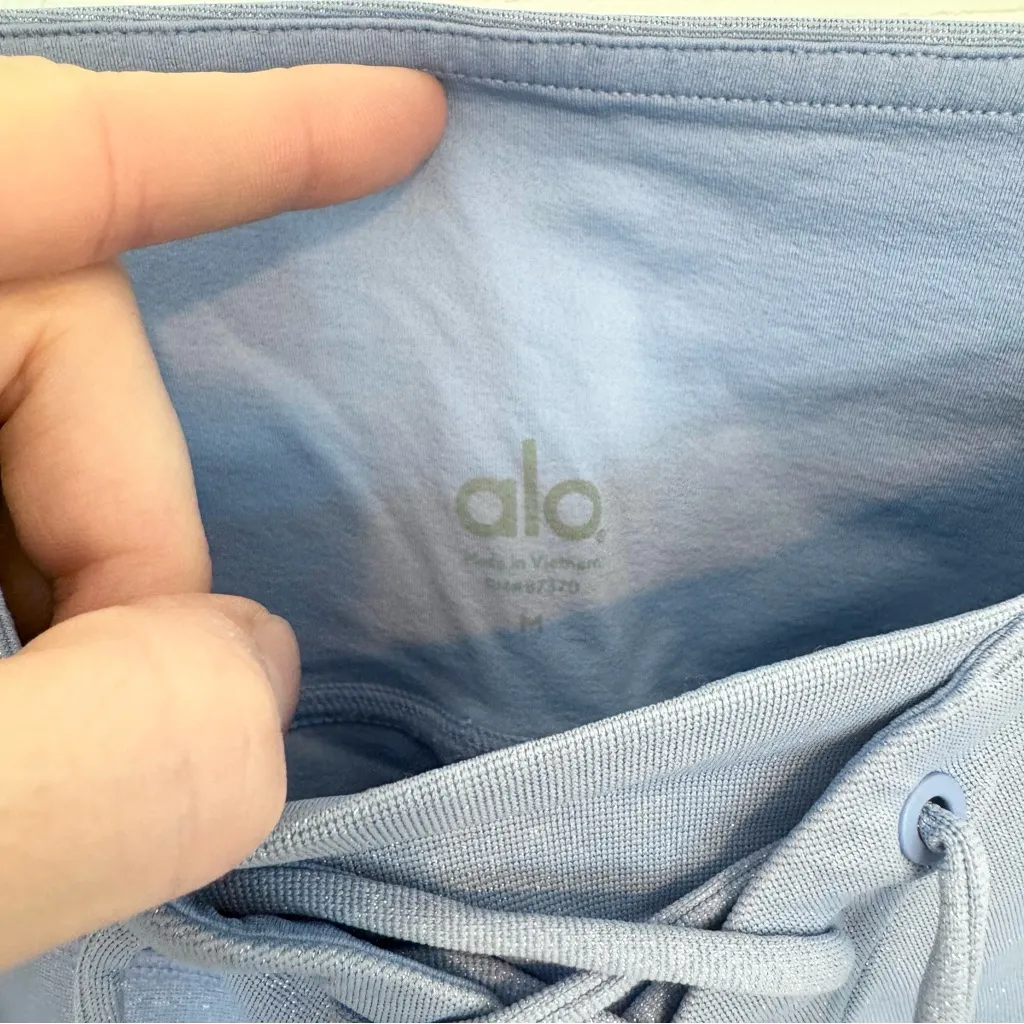 ALO Yoga Women's Blue Lace-Up Shorts Glitter Blue MEDIUM - Image 4