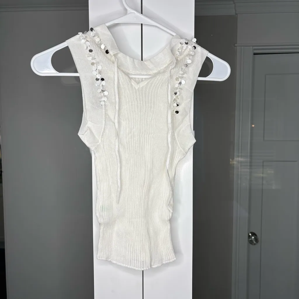 NWT J. Crew Sheer Ruffle-trim Tank Top Sequin Embellishments White - Image 3