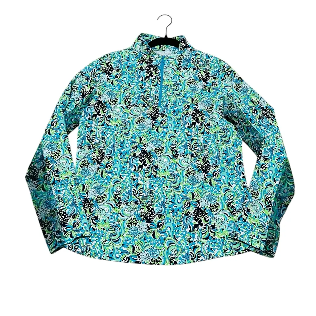 IBKUL Womens Marissa Print Long Sleeve Golf Polo UPF 50+ Activewear Size Large Green - Image 2