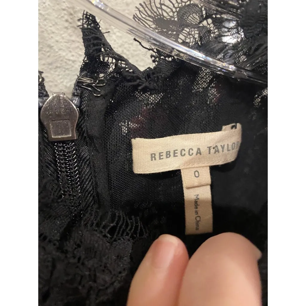 Rebecca Taylor Kelsey Dress Womens 0 Black Embroidered Lace Ruffle Tiered Floral - Image 3