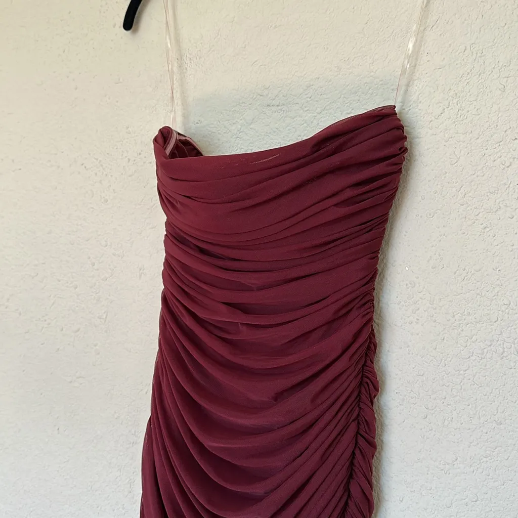 House of CB Sasha Raisin Ruched Strapless Mesh Dress Burgundy Size S‎ - Image 7
