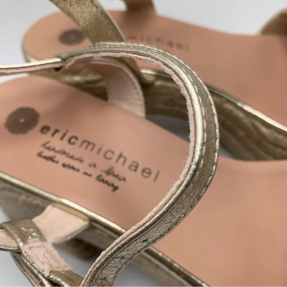 Eric Michael argento Sandals gold platform ankle strip Spain size 38 US 7.5 786 - Image 3