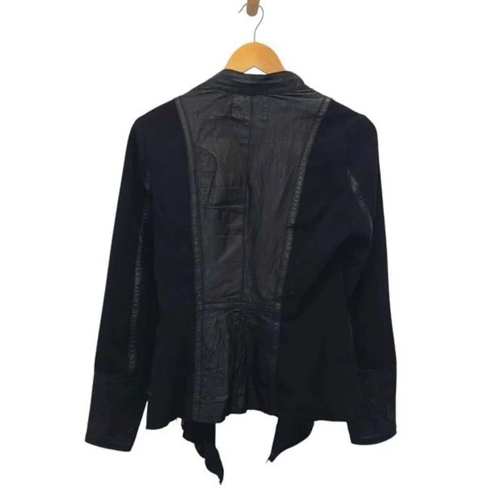 ILLIA Womens Waterfall Front Mixed Media Leather Cardigan Jacket Black‎ Medium Black - Image 3
