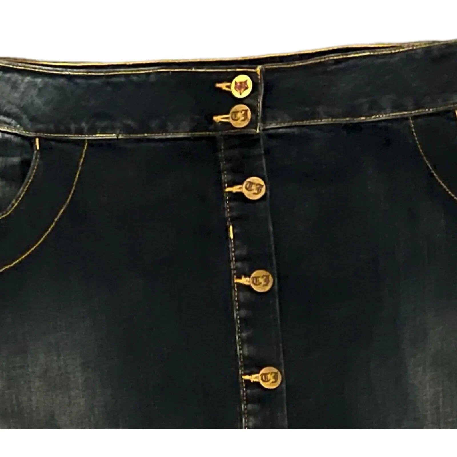 Joules Womens Jean Skirt Size 16 Short Button Front Dark Wash Mid Rise Stretch Blue - Image 5