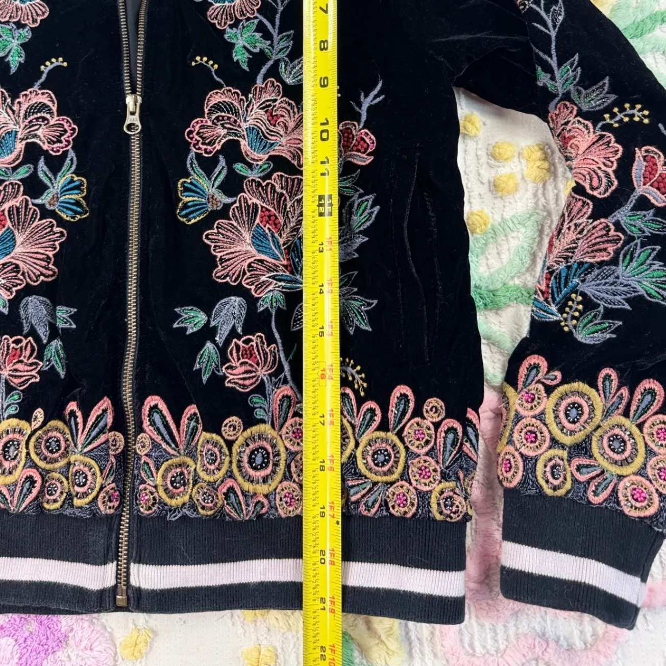 Elévenses   Bomber Jacket Embroidered Floral‎ Black Pink Yellow Green Size S - Image 2