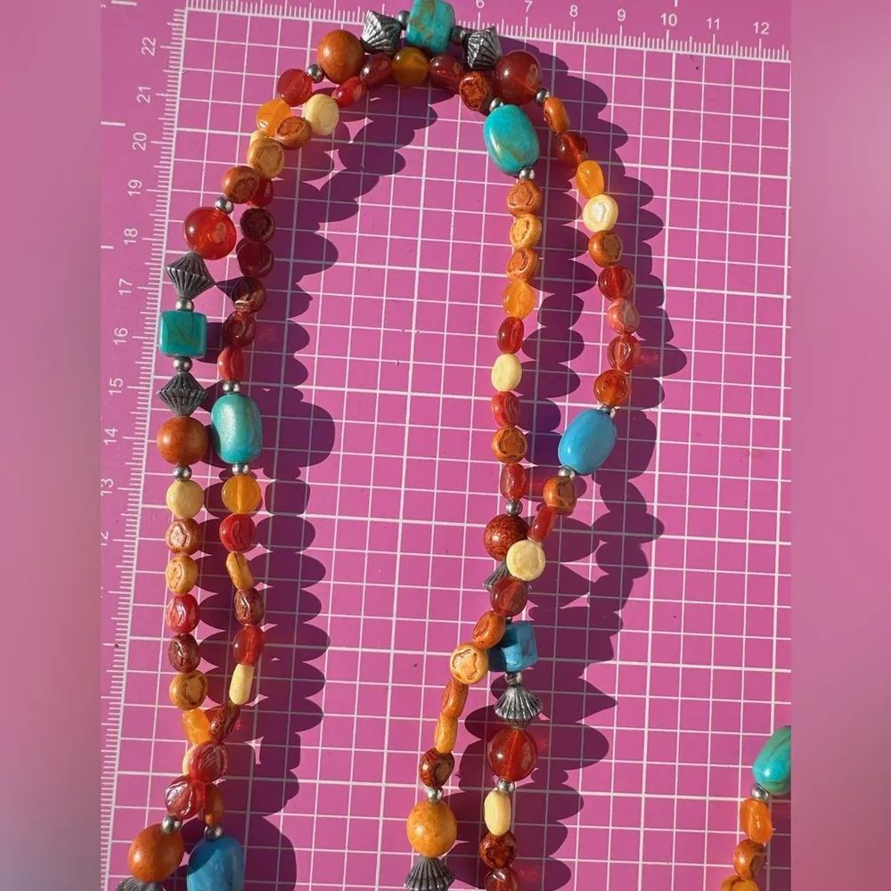 Lucky Brand necklace Amber Tibetan bluestone Sandalwood beads silver diamond 47” - Image 9