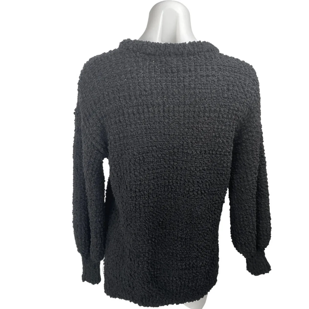 Bobeau Women's Black Long Sleeve Popcorn Knit Crewneck Sweater Top Size XS - Image 2