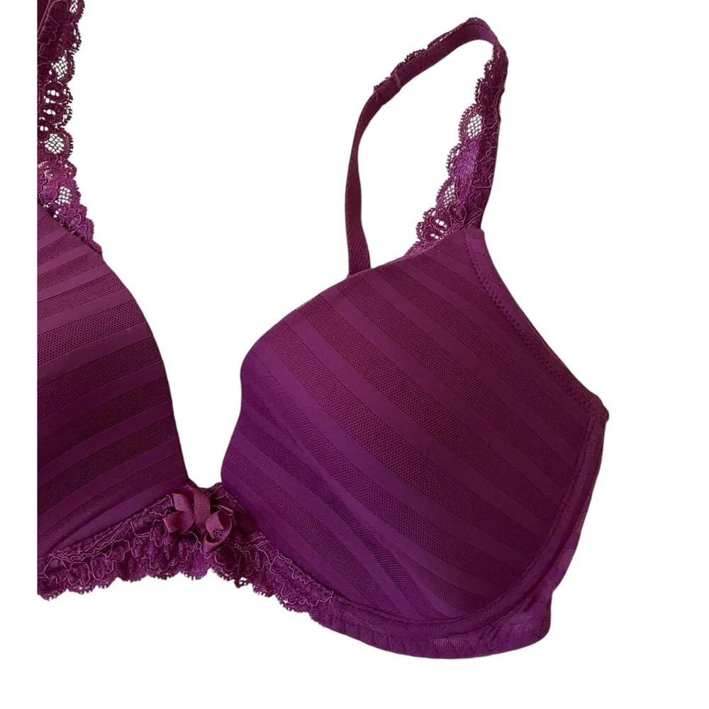 Oscar Dela Renta Purple Rose Demi Lace Pink Label Bra Women Size 34D | 52-13 - Image 3