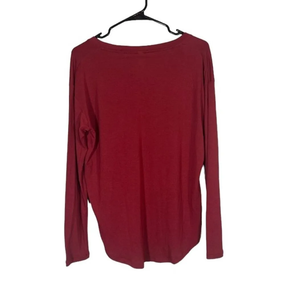 Athleta Maroon Long Sleeve Boat Neck Round Hem Athletic T-Shirt Women Sz S - Image 2