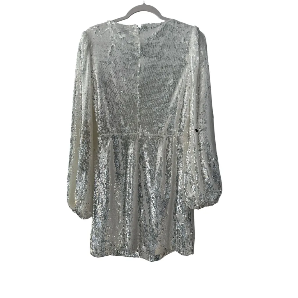 NEW WAYF Carrie Long Sleeve Sequin Minidress Small Silver Party Sparkle - Image 3