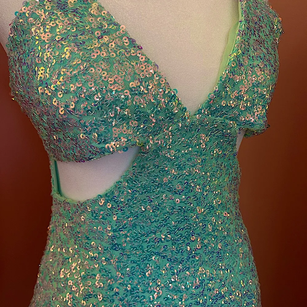 Aqua mermaid Fairycore cocktail dress waist cut outs. Flirty, sparkly 7/8 NWT - Image 4