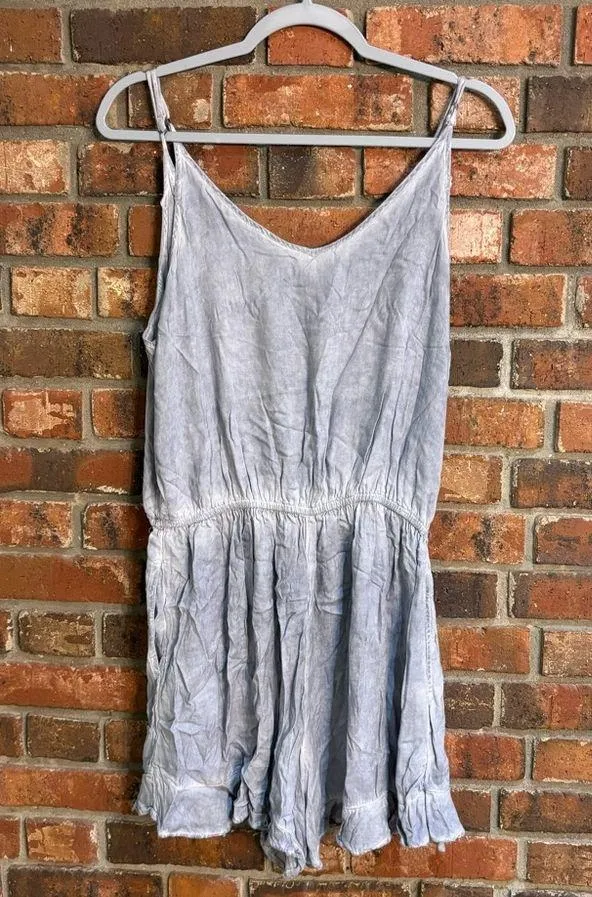 American Eagle womens chambray crossover front ruffle skort romper blue large - Image 6