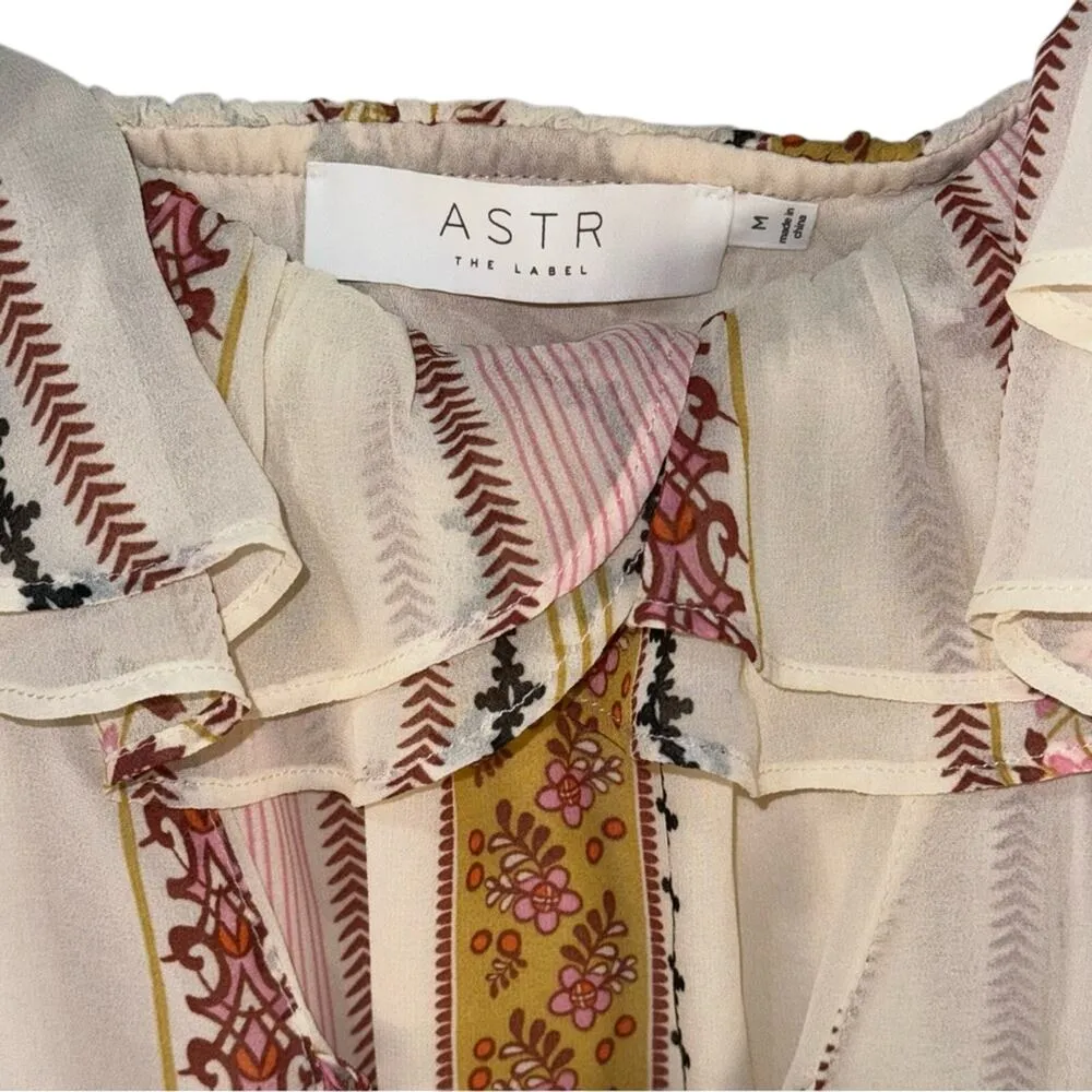 ASTR Cassidy Peasant Dress Beige Lace-Up Front Off-Shoulder Women’s Size Medium - Image 2