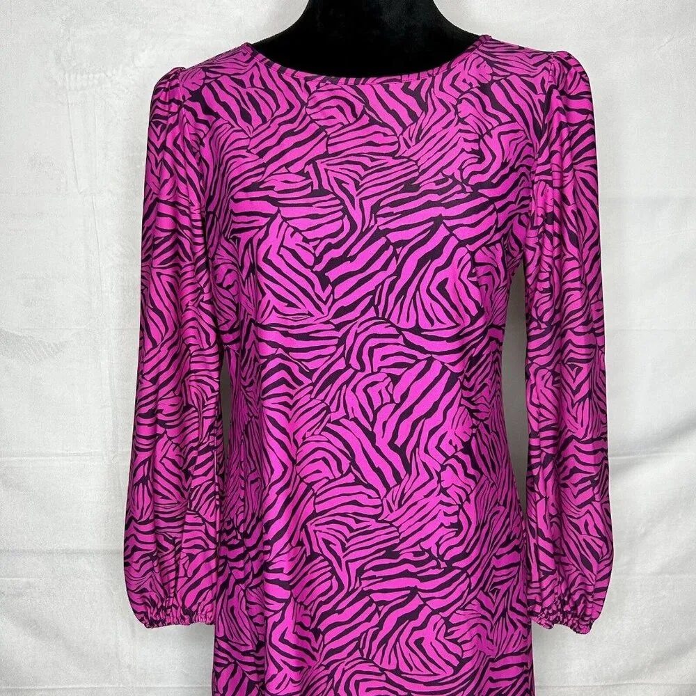 Jude Connally 3/4 Sleeve Print Nylon Spandex Blend Dress Sz M Pink Purple Size M - Image 4