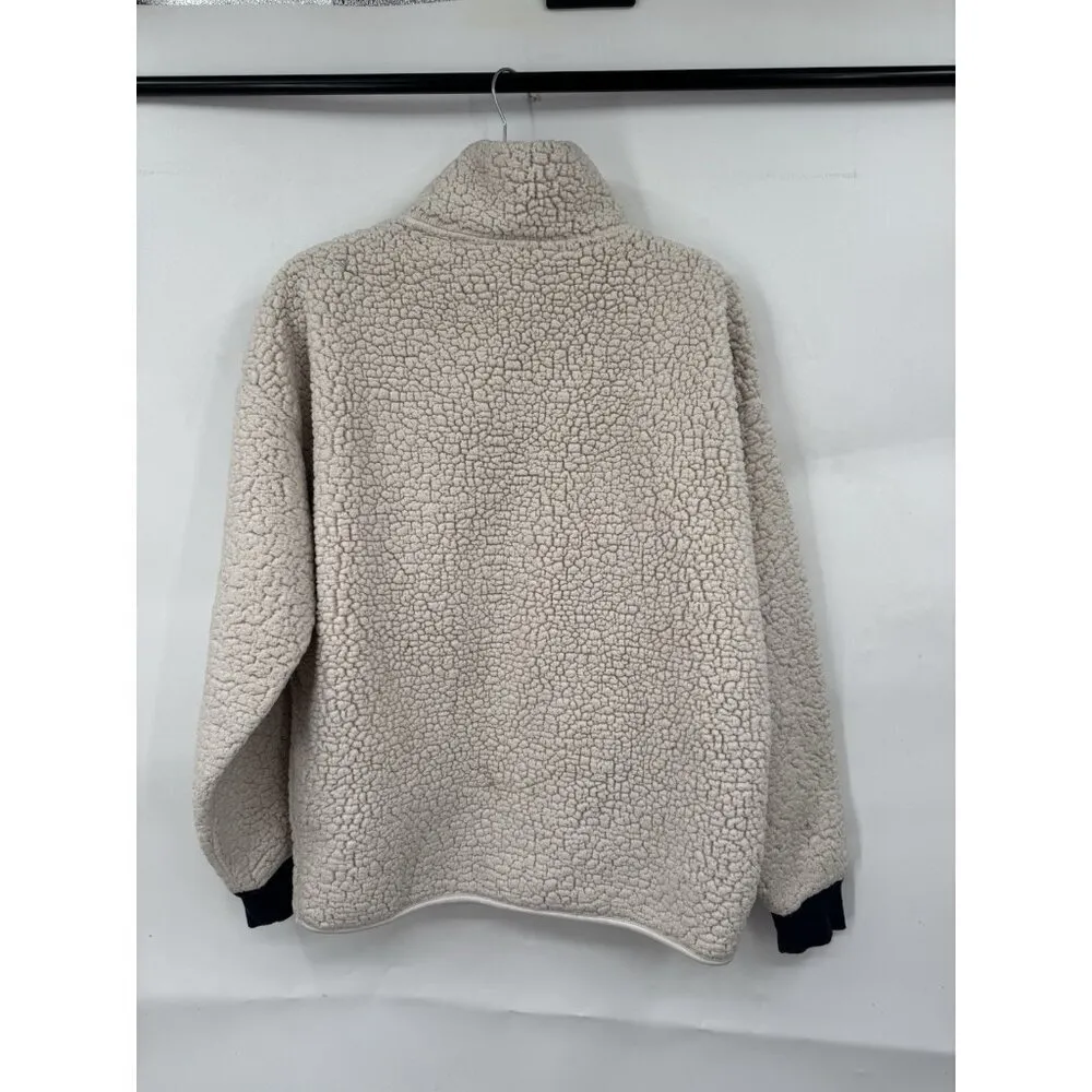 Tommy Hilfiger Sherpa Sweatshirt Women Small Ivory Chevron Quarter Zip Casual‎ - Image 2