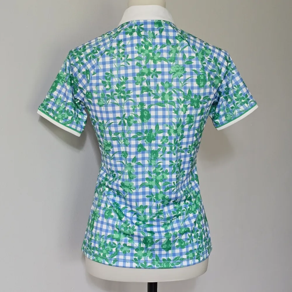 Pro Tour Short Sleeve Gingham Floral Golf Polo Size Small Green - Image 5