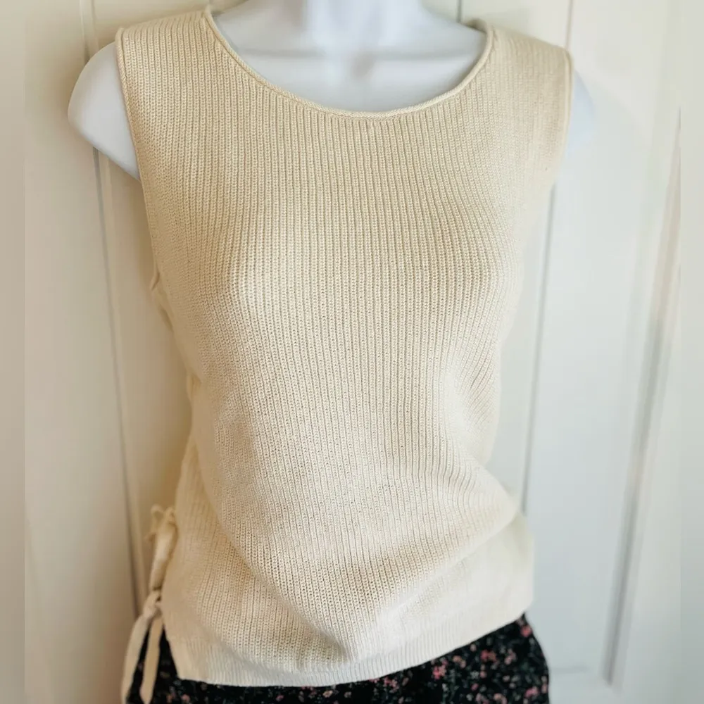 Madewell Balletcore Knit Double Side Bow Tie Cream Tank Top Sz Small NWOT - Image 3