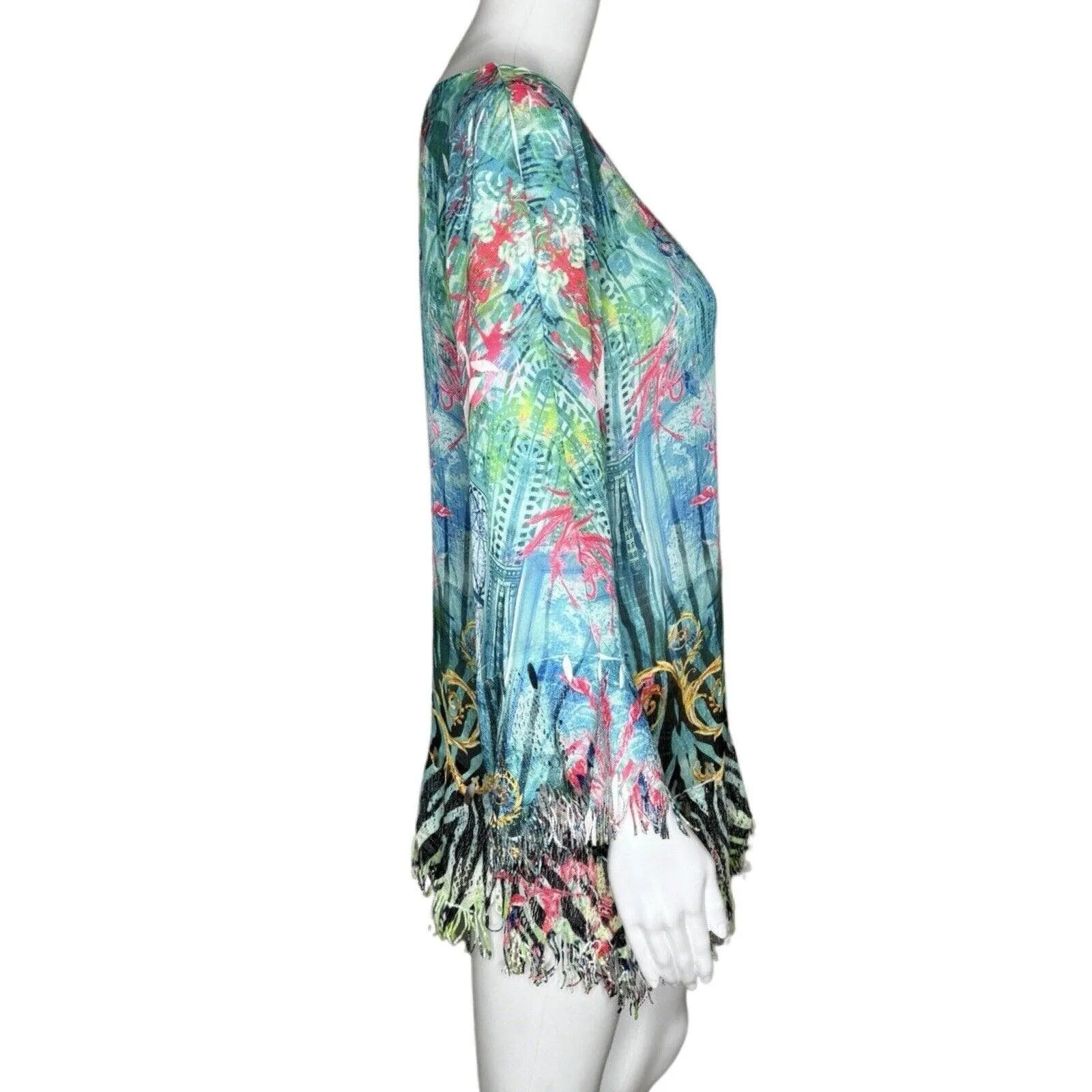 Mushka‎ Sienna Rose Shirt Womens Small Blue Green Colorful Artsy Art to Wear - Image 2