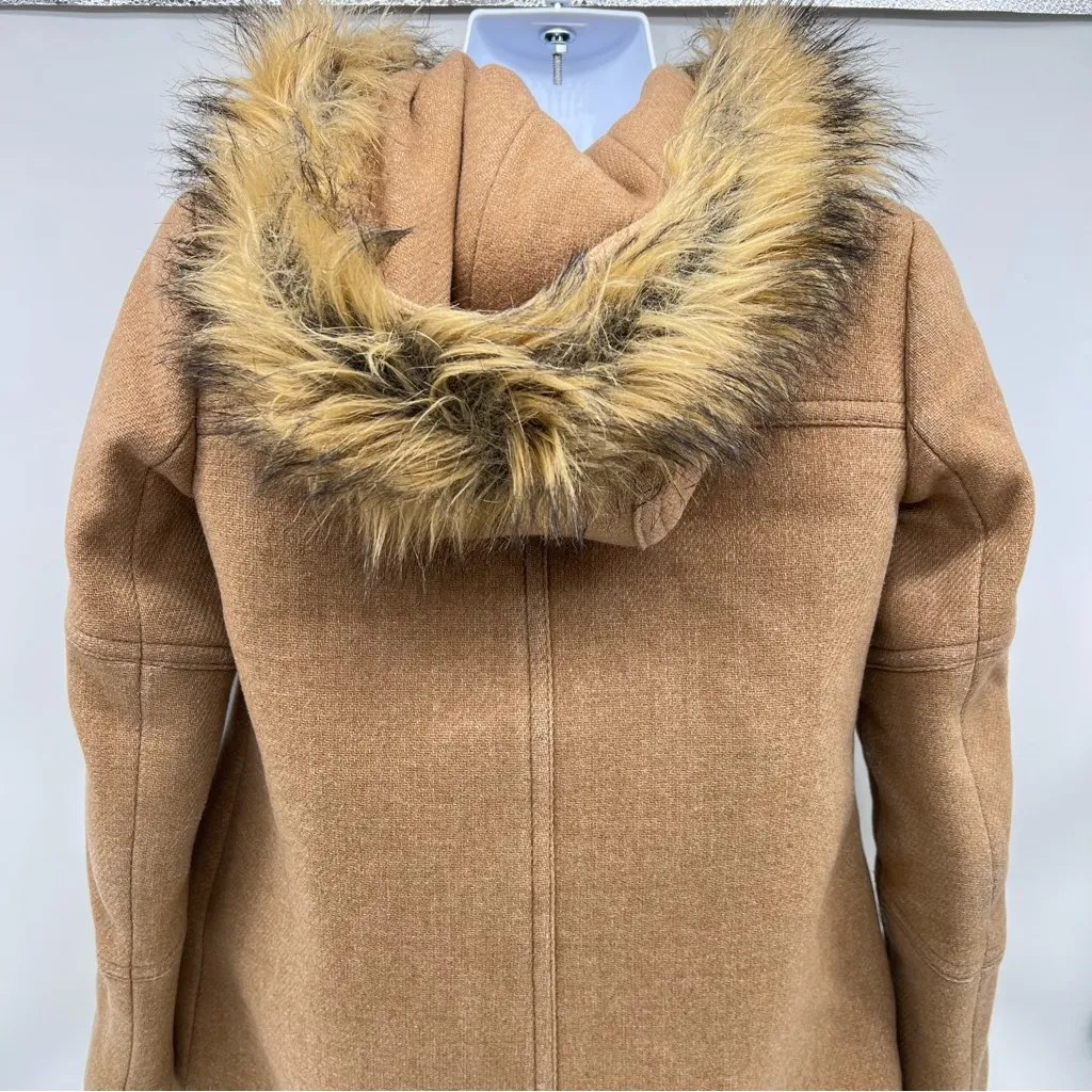 J. Crew Italian Stadium Cloth Nello  Cori Tan Coat with Faux Fur Trim-Size 00 - Image 6