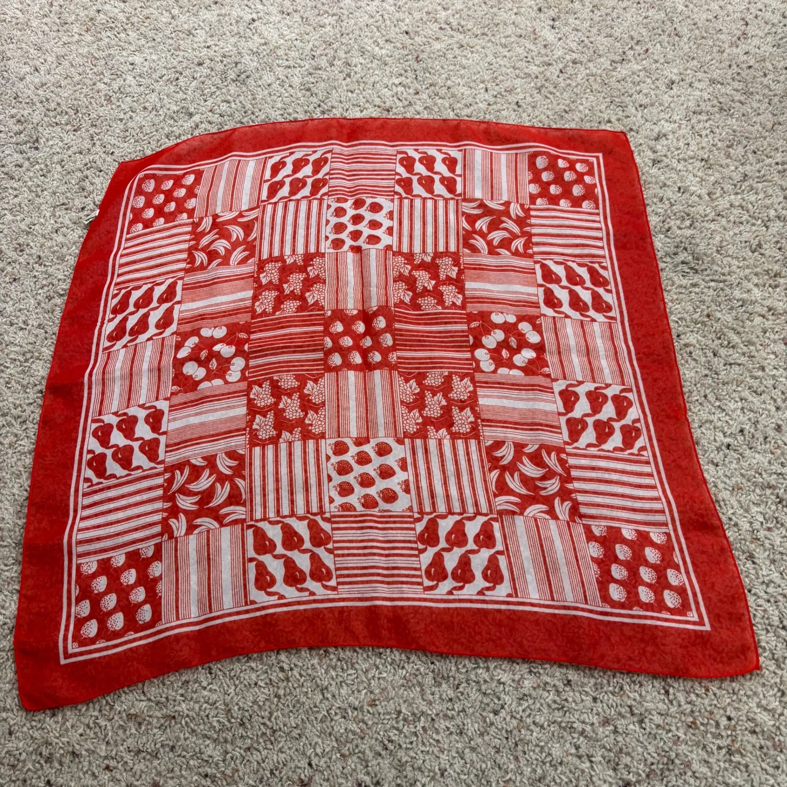 VTG Morsly Italy Red Fruit Bandana Square Scarf Strawberry Pear Banana Grape - Image 3