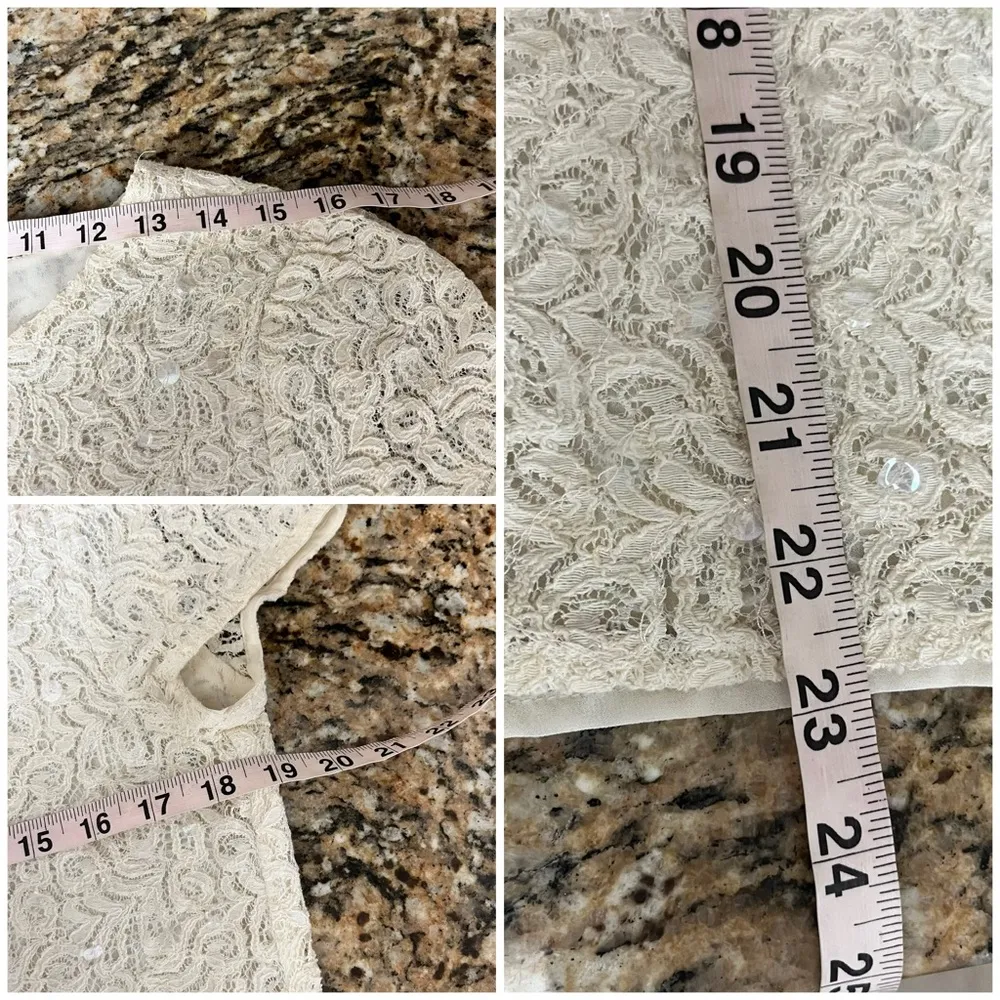 Ann Taylor LOFT Lace Crochet Beige Blouse Ethereal Preppy Modest Mature Coastal - Image 6