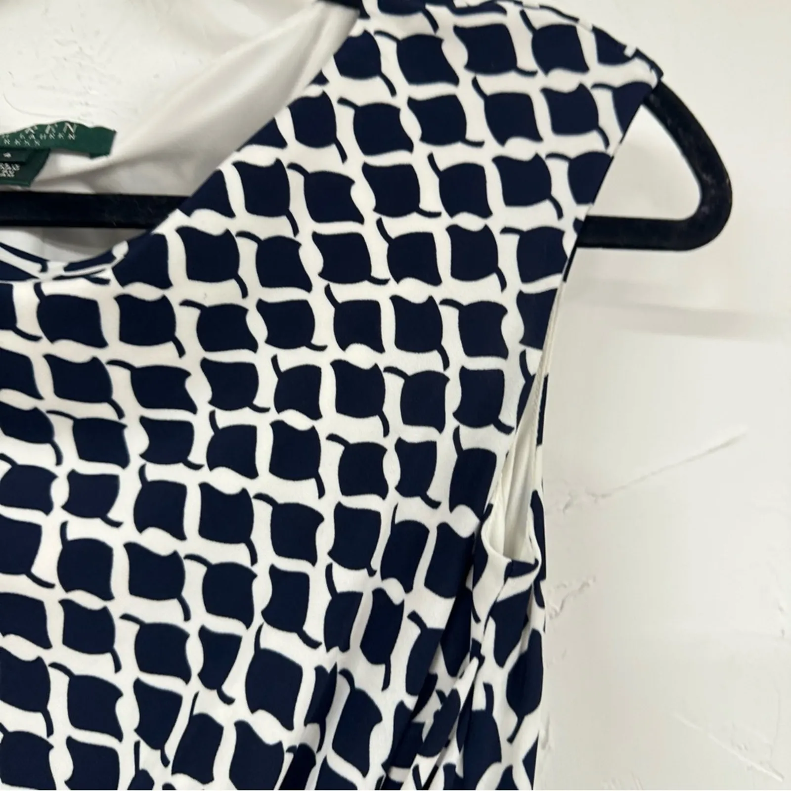 Lauren Ralph Lauren Blue & White Printed Gathered Front Sheath Dress Mini 4 - Image 9