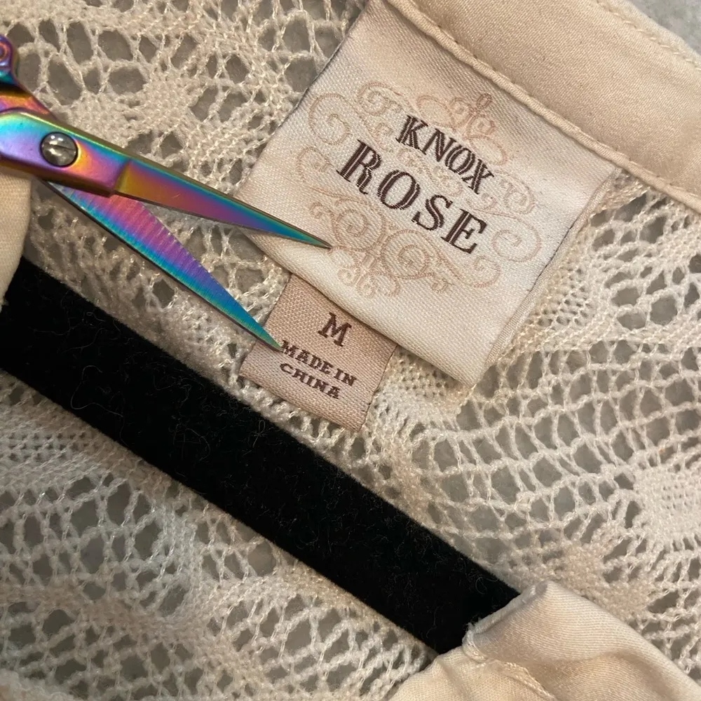 Knox Rose Size M Cream Waffle Knit Lace Long Sleeve Henley Top Tunic Shirt - Image 12